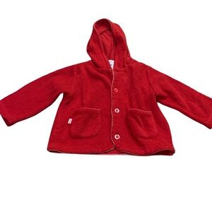 Jacadi Paris Girls Fleece Cardigan Cotton Red Hoodie Close  Sz  12 Mo